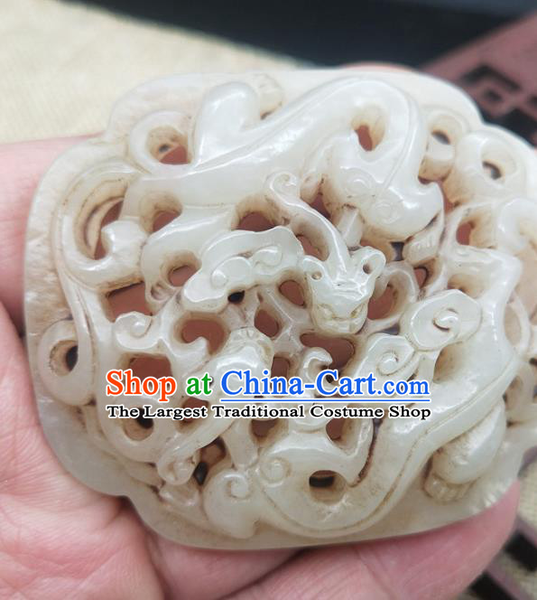 Chinese Handmade Jade Accessories Handgrip Craft Jade Necklace Carving Dragon Jade Label Pendant