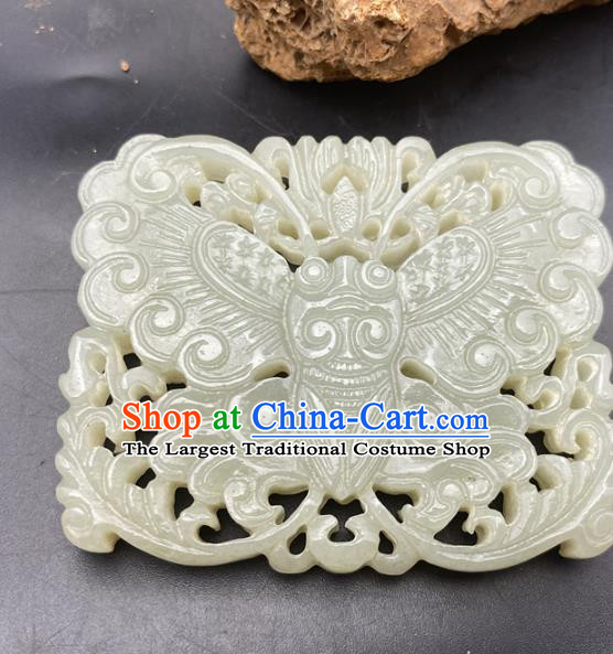 Chinese Ancient Carving Butterfly Jade Accessories Hetian Jade Label Pendant Jade Necklace Craft
