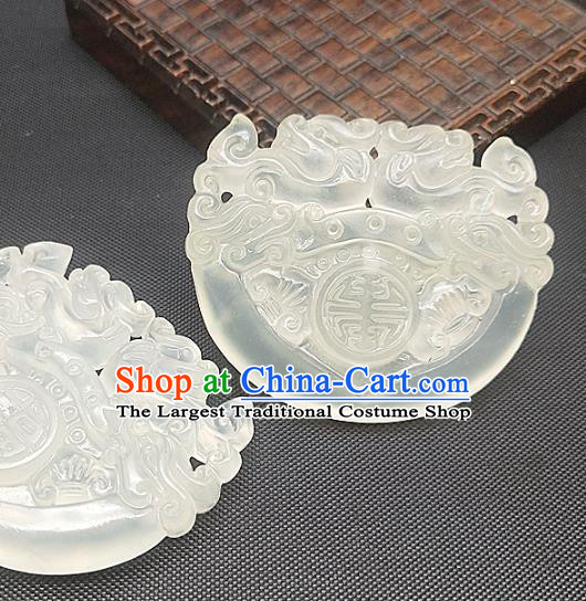 Chinese Ancient Jade Necklace Accessories Hetian Jade Label Craft Carving Dragon Phoenix Jade Pendant