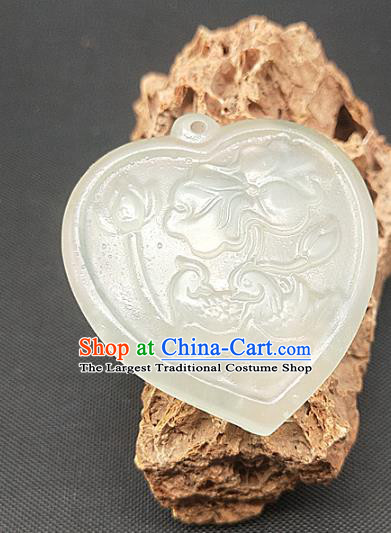 Chinese Handmade Heart Shape Jade Accessories Hsiuyen Jade Label Craft Carving Mandarin Duck Jade Necklace Pendant