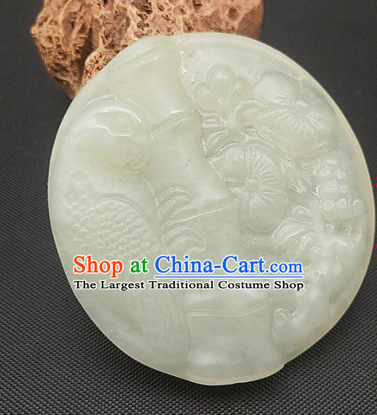 Chinese Handmade Jade Accessories Hsiuyen Jade Label Craft Carving Bamboo Plum Jade Necklace Pendant