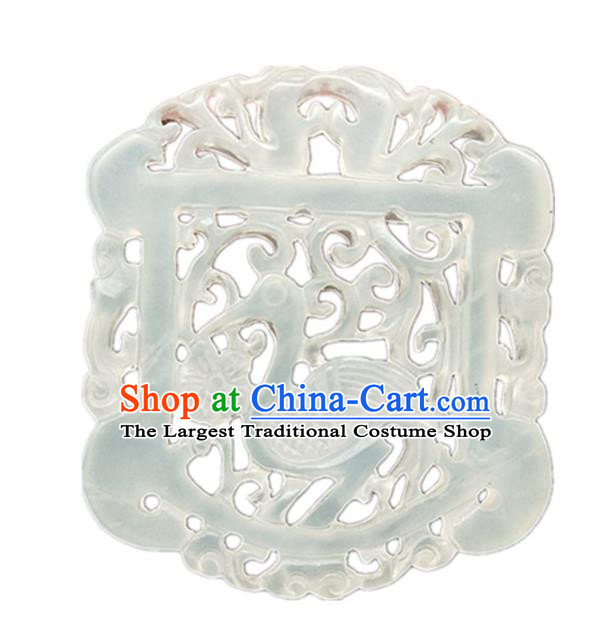 Chinese Handmade White Jade Accessories Hsiuyen Jade Label Carving Crane Jade Necklace Pendant Craft