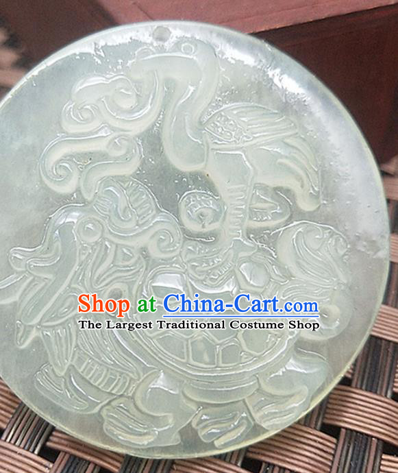 Chinese Handmade Round Jade Necklace Pendant Hsiuyen Jade Label Carving Crane Tortoise Jade Accessories Craft