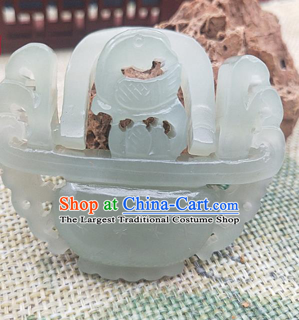 Chinese Handmade Jade Carving Cornucopia Necklace Accessories Handgrip Craft Jade Jewelry Jade Basket Pendant