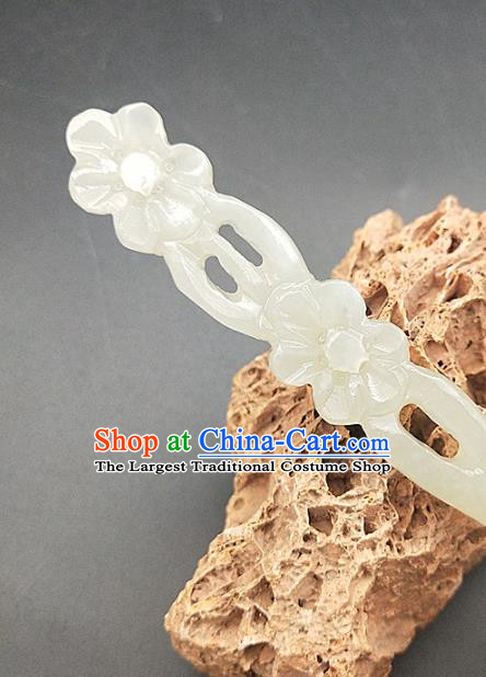 Chinese Ancient White Jade Plum Blossom Hanfu Hair Accessories Jade Hairpin Hair Clip Headwear