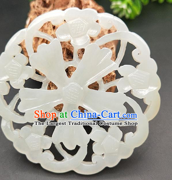 Chinese Retro Hetian Jade Waist Accessories Handgrip Craft Handmade Jade Jewelry Carving Jade Flowers Pendant