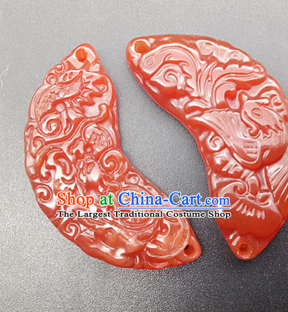 Chinese Handmade Jade Semi Annular Waist Accessories Handgrip Craft Handmade Jade Jewelry Jade Dragon Phoenix Pendant