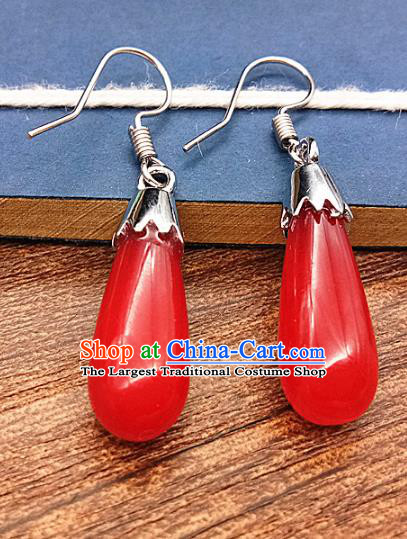Chinese Ancient Hanfu Red Jade Earrings Jade Jewelry Jadeite Ear Accessories