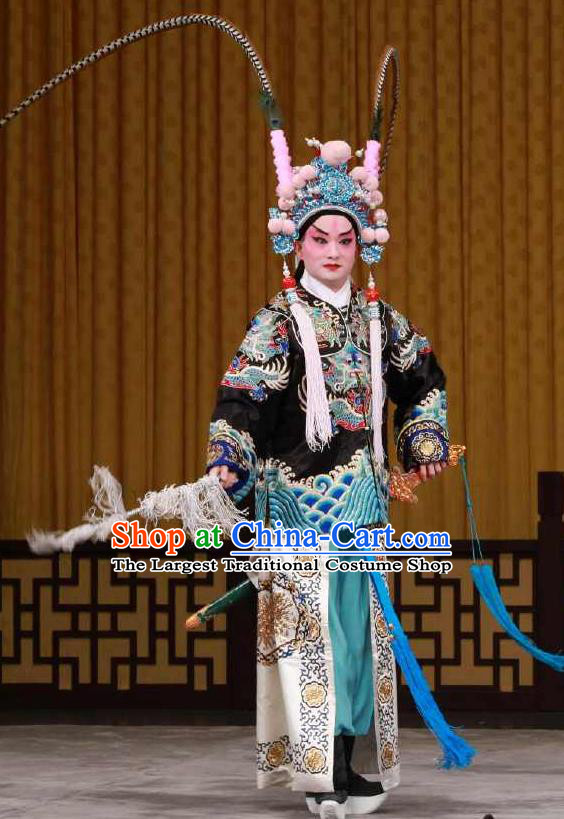 Chinese Peking Opera Wusheng Garment the Fourth Son Visits His Mother Martial Male Apparel Costumes and Headwear