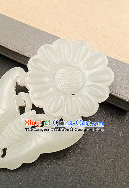 Chinese Handmade White Jade Necklet Accessories Handgrip Craft Handmade Jade Jewelry Jade Carving Butterfly Flower Waist Pendant