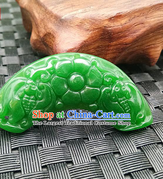 Chinese Handmade Green Jade Arc Necklet Accessories Handgrip Craft Handmade Jade Jewelry Jade Carving Flower Waist Pendant