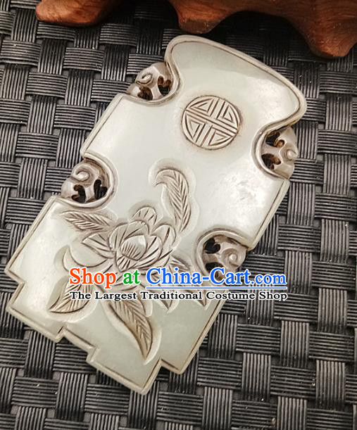 Chinese Handmade Jade Label Accessories Handgrip Craft Handmade Jade Jewelry Jade Carving Flower Necklace Pendant