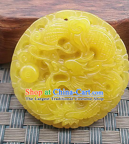 Chinese Handmade Carving Dragon Jade Label Accessories Handgrip Craft Handmade Topaz Jade Waist Pendant