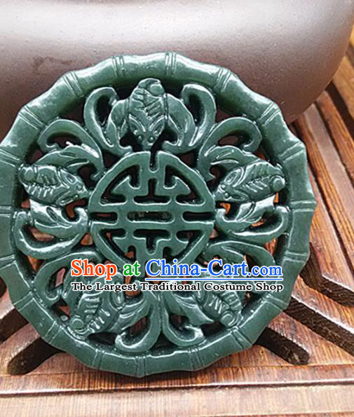 Chinese Handmade Carving Bats Jade Label Belt Accessories Handgrip Craft Handmade Jade Bamboo Waist Pendant