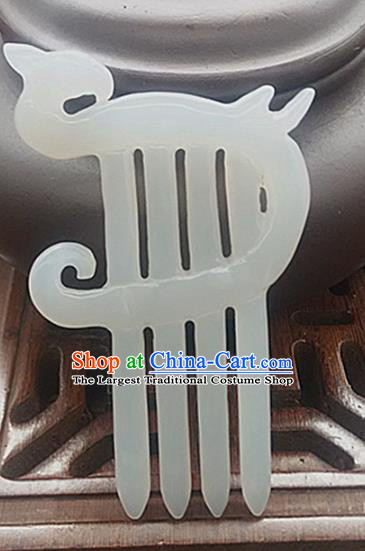 Chinese Ancient Jade Hair Comb Hanfu Hair Accessories Carving Jade Hairpin Headwear