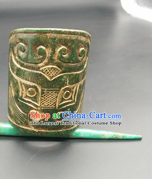 Chinese Ancient Men Jade Hairdo Crown Hanfu Hair Accessories Hairpin Carving Monster Jade Headwear