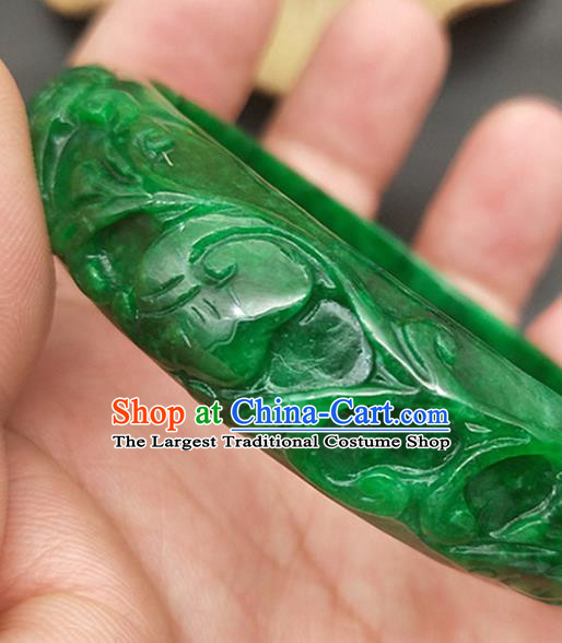 Chinese Ancient Hanfu Green Jade Carving Bangle Hetian Jade Jewelry Bracelet Accessories