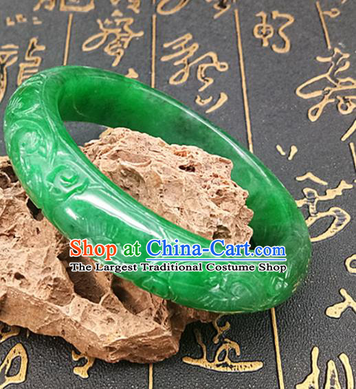 Chinese Ancient Hanfu Green Jade Bangle Hetian Jade Jewelry Jadeite Bracelet Accessories