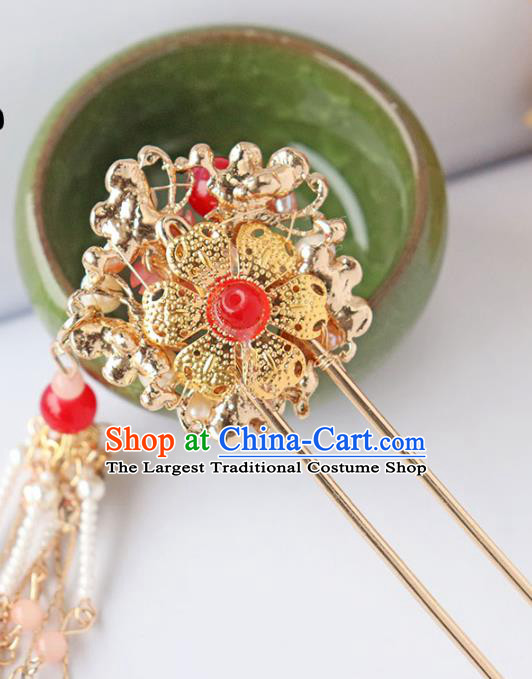 Chinese Ancient Blueing Tassel Hair Clip Hanfu Hair Accessories Ming Dynasty Women Headwear Pearls Hairpin
