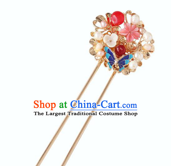 Chinese Ancient Blueing Tassel Hair Clip Hanfu Hair Accessories Ming Dynasty Women Headwear Pearls Hairpin