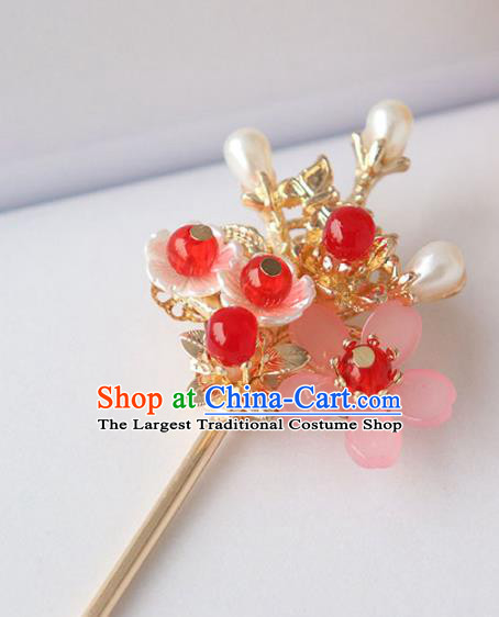 Chinese Ancient Pink Plum Hair Clip Hanfu Hair Accessories Ming Dynasty Women Headwear Hairpin