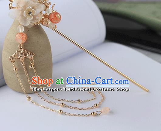 Chinese Ancient Hanfu Silk Flower Tassel Hair Clip Hair Accessories Women Headwear Shell Hairpin