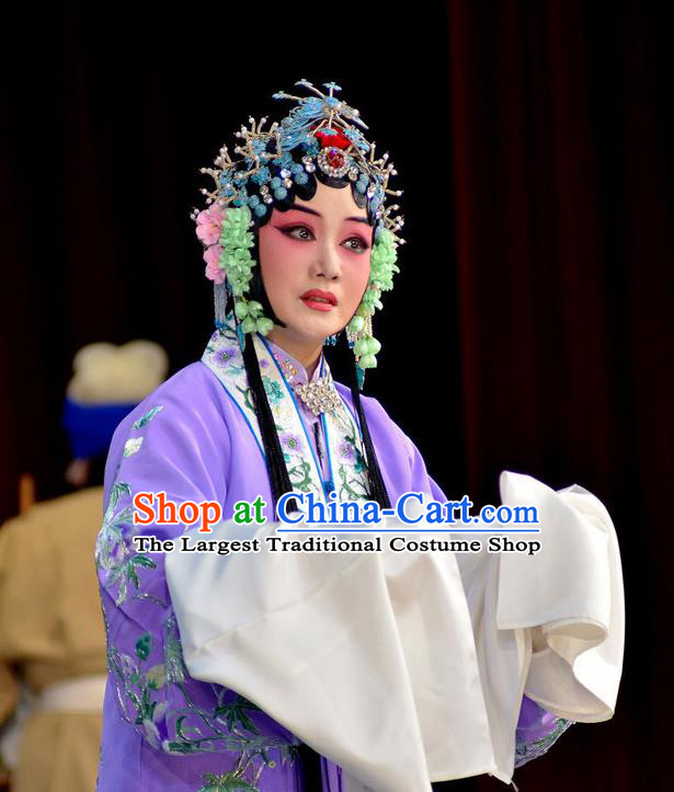 Traditional Chinese Peking Opera Diva Purple Cape Dress Apparel The Dream in Lady Chamber Garment Costumes and Headdress