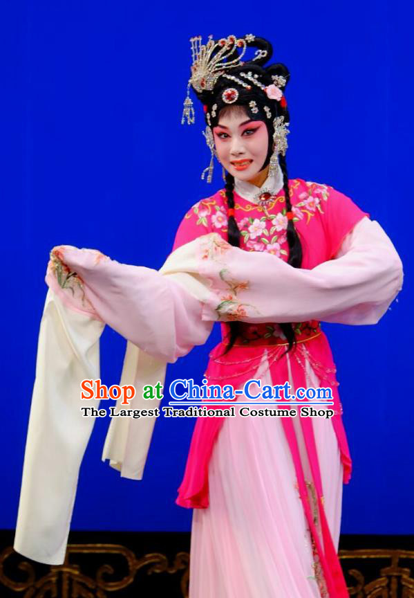 Chinese Peking Opera Rich Lady Garment Costumes Traditional Lv Bu and Diao Chan Apparels Hua Tan Rosy Dress and Headpieces