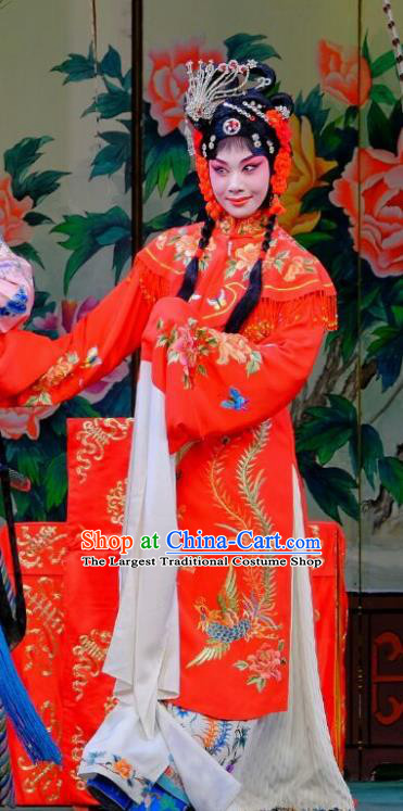 Chinese Peking Opera Rich Lady Wedding Garment Costumes Traditional Lv Bu and Diao Chan Apparels Bride Red Dress and Headpieces