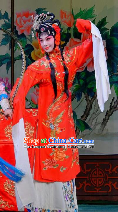 Chinese Peking Opera Rich Lady Wedding Garment Costumes Traditional Lv Bu and Diao Chan Apparels Bride Red Dress and Headpieces