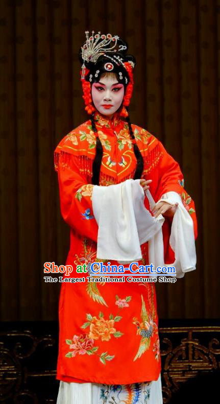 Chinese Peking Opera Rich Lady Wedding Garment Costumes Traditional Lv Bu and Diao Chan Apparels Bride Red Dress and Headpieces