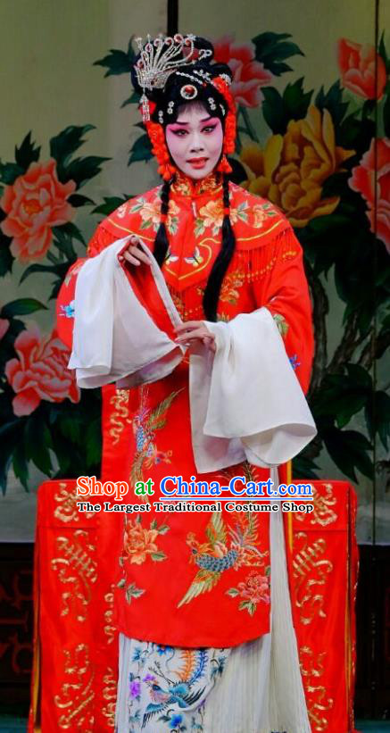 Chinese Peking Opera Rich Lady Wedding Garment Costumes Traditional Lv Bu and Diao Chan Apparels Bride Red Dress and Headpieces