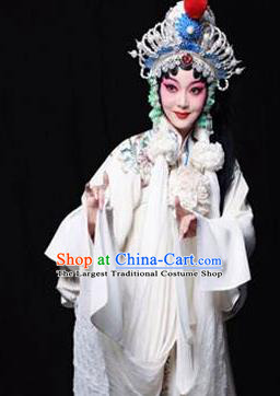 Chinese Traditional Henan Opera Legend of the White Snake Costumes Peking Opera Apparel Hua Tan Bai Suzhen Garment and Headwear