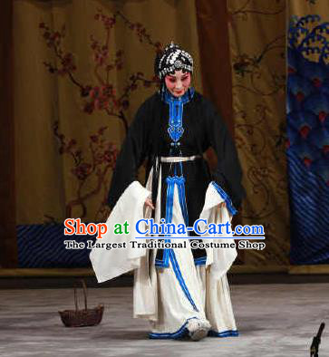 Chinese Traditional Peking Opera Wujiapo Tsing Yi Garment Costumes Distress Women Wang Baochuan Apparels and Headwear
