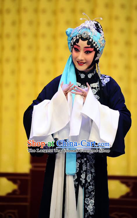 Chinese Traditional Peking Opera Tsing Yi Costumes Wujiapo Distress Women Wang Baochuan Apparels Garment and Headdress
