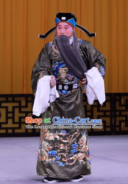 Chinese Peking Opera Elderly Male Costumes In Pursuit of The General Apparels Lao Sheng Chancellor Han Xin Garment and Hat