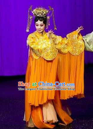 Chinese Kun Opera Young Female Apparels Costumes The Fragrant Companion Peking Opera Hua Tan Garment Golden Dress and Headdress