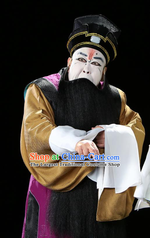 Chinese Historical Beijing Opera Painted Face Role Costumes Cao Cao And Yang Xiu Apparels Elderly Male Garment and Hat