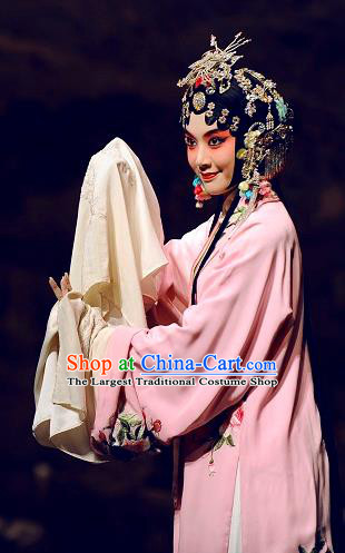 Chinese Kun Opera The Peach Blossom Fan Pink Dress Apparels Peking Opera Hua Tan Garment Costumes and Headdress