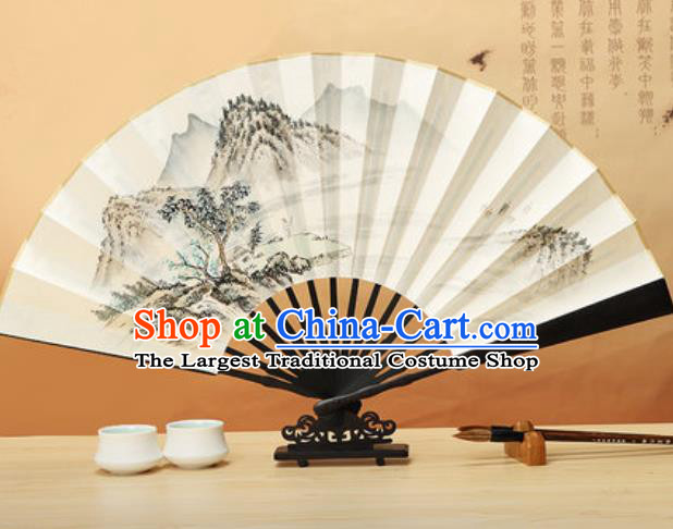 Chinese Traditional Ink Painting Landscape Wenge Fans Handmade Accordion Classical Dance Paper Folding Fan