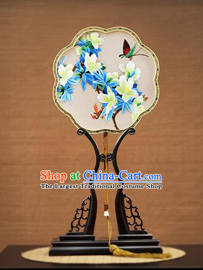 Handmade Chinese Embroidered Flowers Butterfly Silk Round Fans Traditional Classical Dance Palace Fan for Women