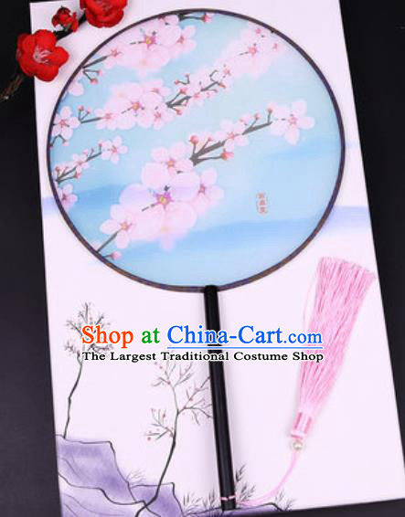 Handmade Chinese Printing Peach Blossom Blue Silk Fans Traditional Classical Dance Palace Fan for Women