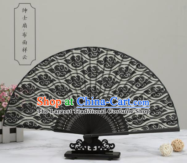 Chinese Traditional Printing Clouds Black Silk Fan Classical Dance Accordion Fans Folding Fan