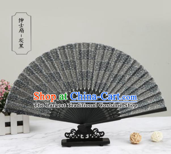 Chinese Traditional Printing Grey Silk Fan Classical Dance Accordion Fans Folding Fan