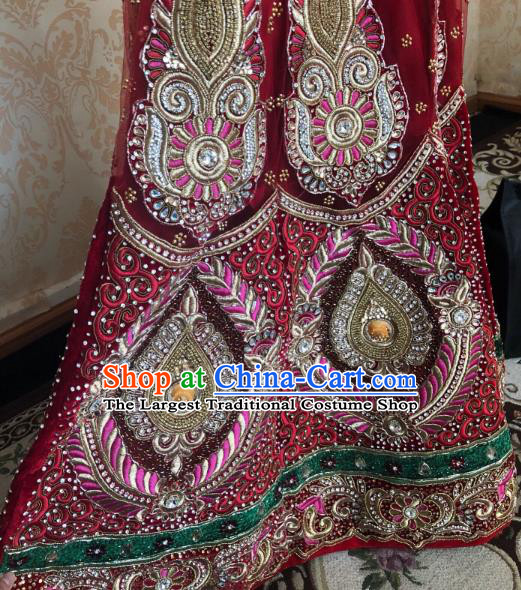 Indian Traditional Embroidered Lehenga Purple Red Dress Asian India Bride Wedding Costume for Women