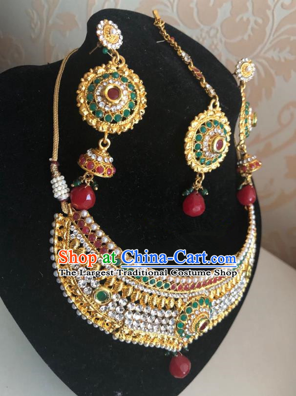 Indian Traditional Wedding Necklace and Earrings Eyebrows Pendant Asian India Bride Headwear Jewelry Accessories for Women