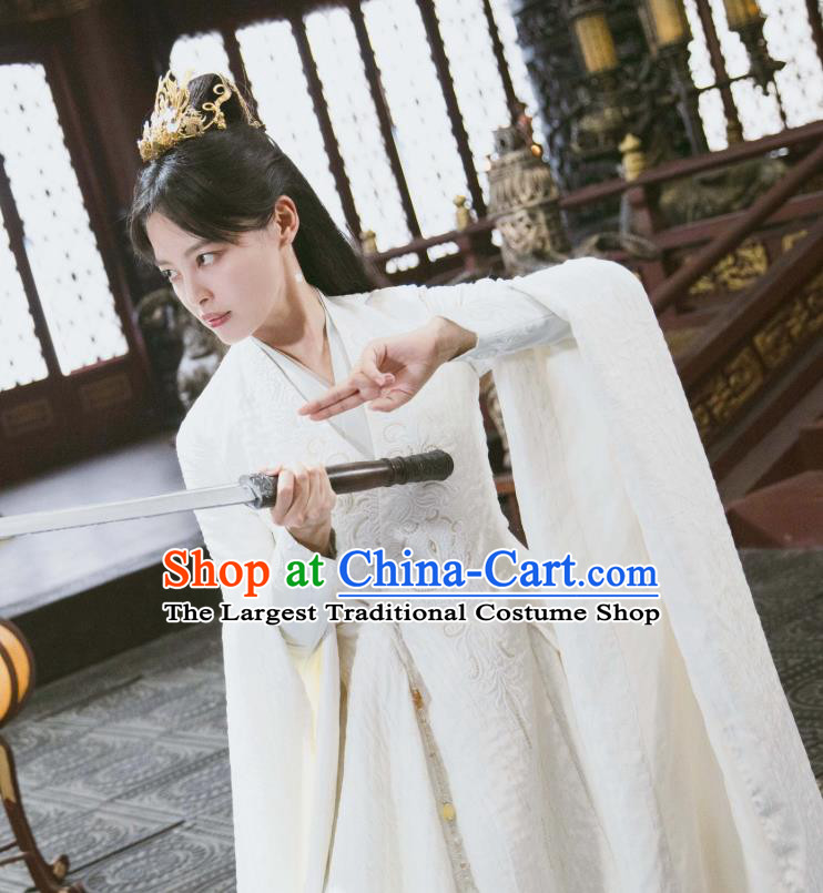 Chinese Ancient Drama Blessed Maiden of Northern Qi Haitang Duoduo Qing Yu Nian Joy of Life Replica Costume and Headpiece Complete Set