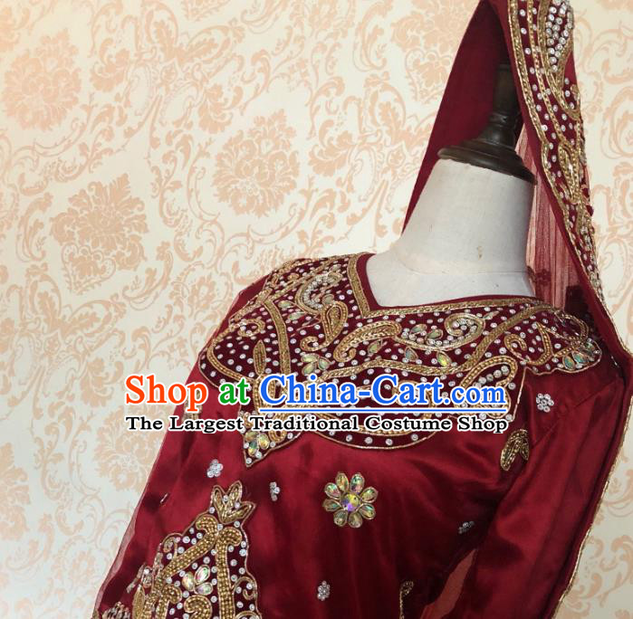 Indian Traditional Embroidered Purplish Red Lehenga Dress Asian India Bride Wedding Costume for Women