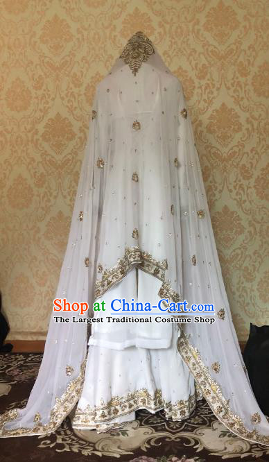 Indian Traditional Embroidered White Lehenga Dress Asian India Bride Wedding Costume for Women