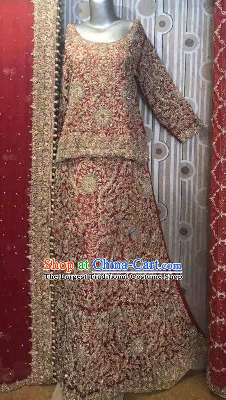 Indian Traditional Bride Exquisite Embroidered Lehenga Dress Asian Hui Nationality Wedding Costume for Women